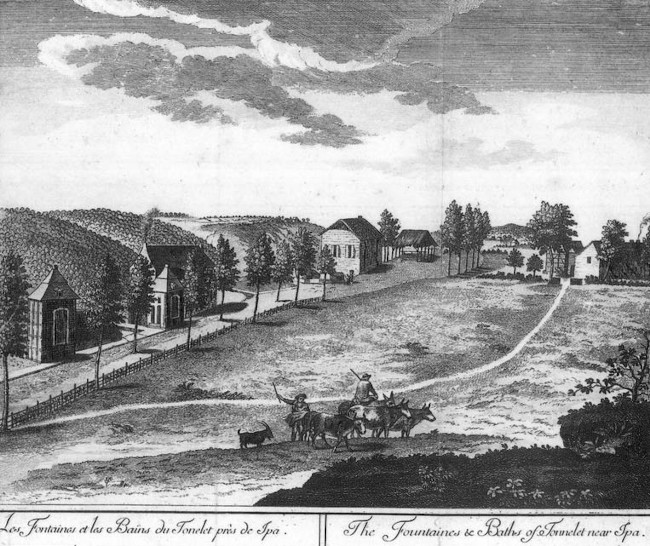 Les fontaines et les bains du Tonnelet vers 1780 (Eau-forte – par Henri-Joseph Godin)