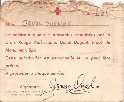 Carte de membre du « Donut Dugout » (collection Yvonne Orval)