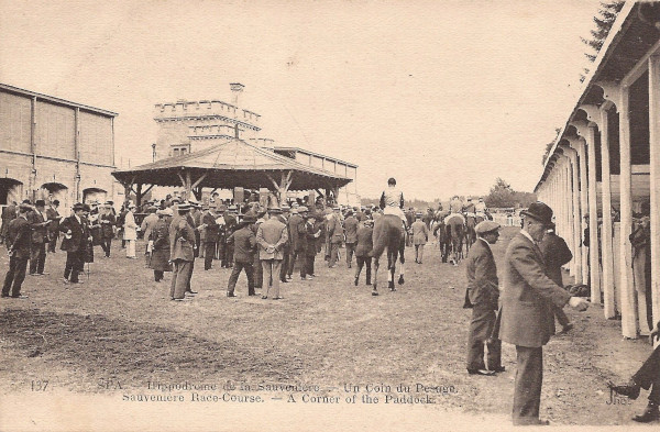 Cartes postales : 1920 : le paddock de l’hippodrome de la Sauvenière