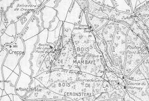 Extrait d’une carte du Guide Cosyn.  Le belvédère de Creppe se situe en haut et à gauche 