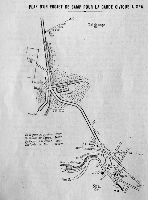 Plan de la brochure intitulée « De l’utilité et de la possibilité de créer à Spa un Tir pour la Garde Civique » (Collection Fonds Body)