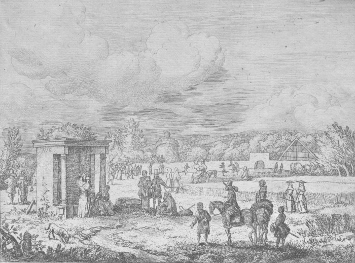 Le Tonnelet en 1652.  Gravure (eau-forte) d’Allart Van Everdingen (collection Musées de la Ville d’eaux - Spa).